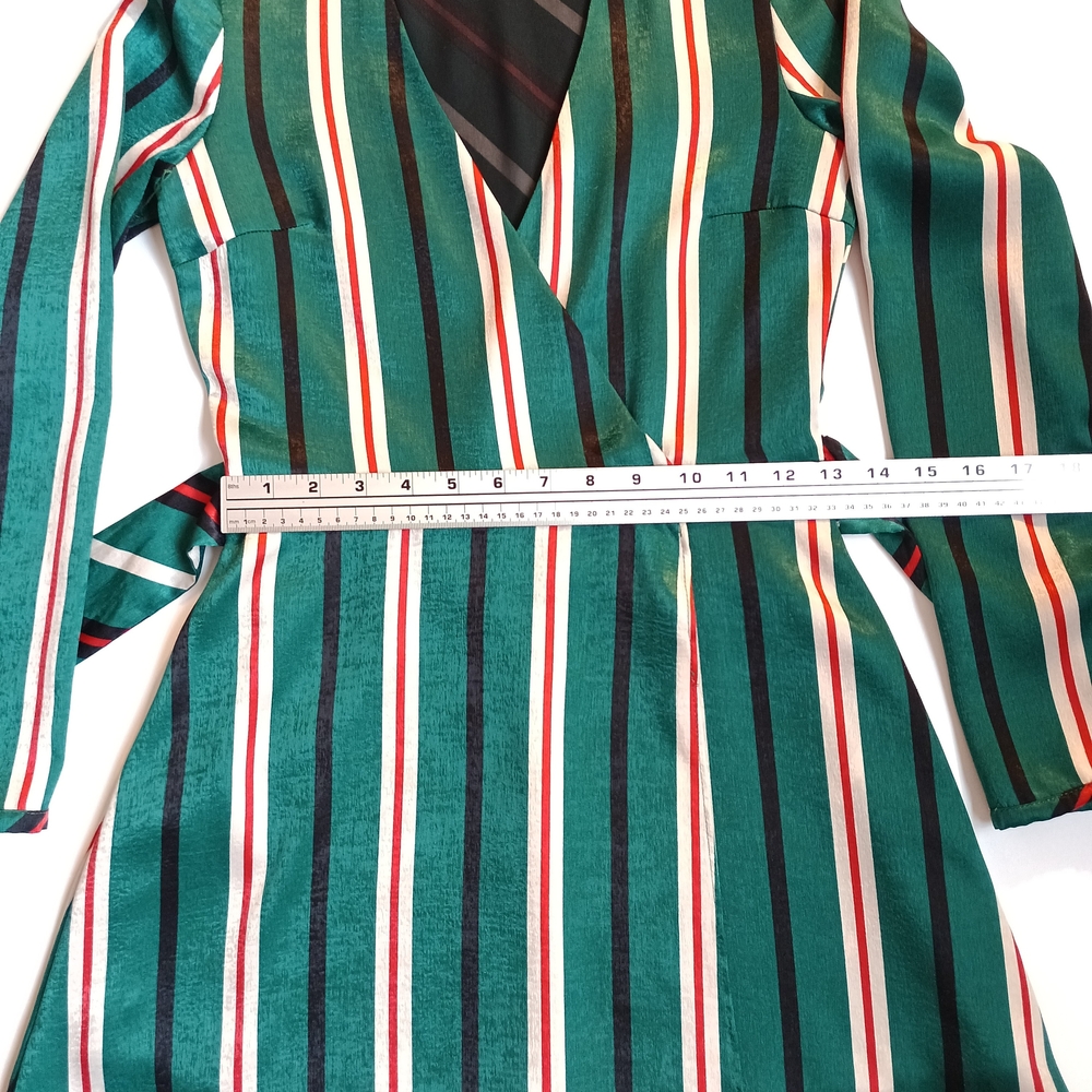 Zara Green and Red Striped Long Sleeve Dress - Picture 5 of 7